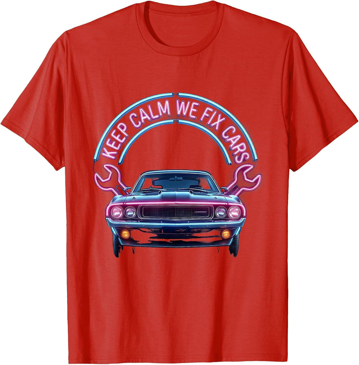 Men's Keep Calm We Fix Cars Valley Forge Auto Design T-Shirt - Red