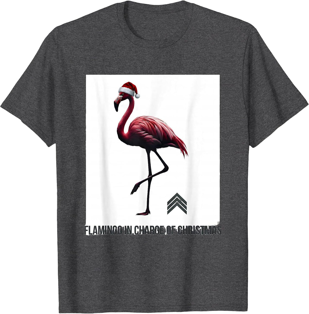Men's Flamingo in Charge of Christmas Funny Animal Lover Holiday T-Shirt - Dark Heather Grey