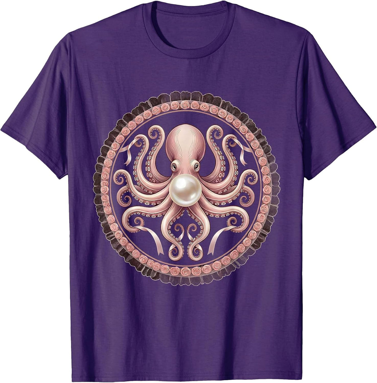 Octopus Pearl Embrace Ocean Art Design T-Shirt - Purple