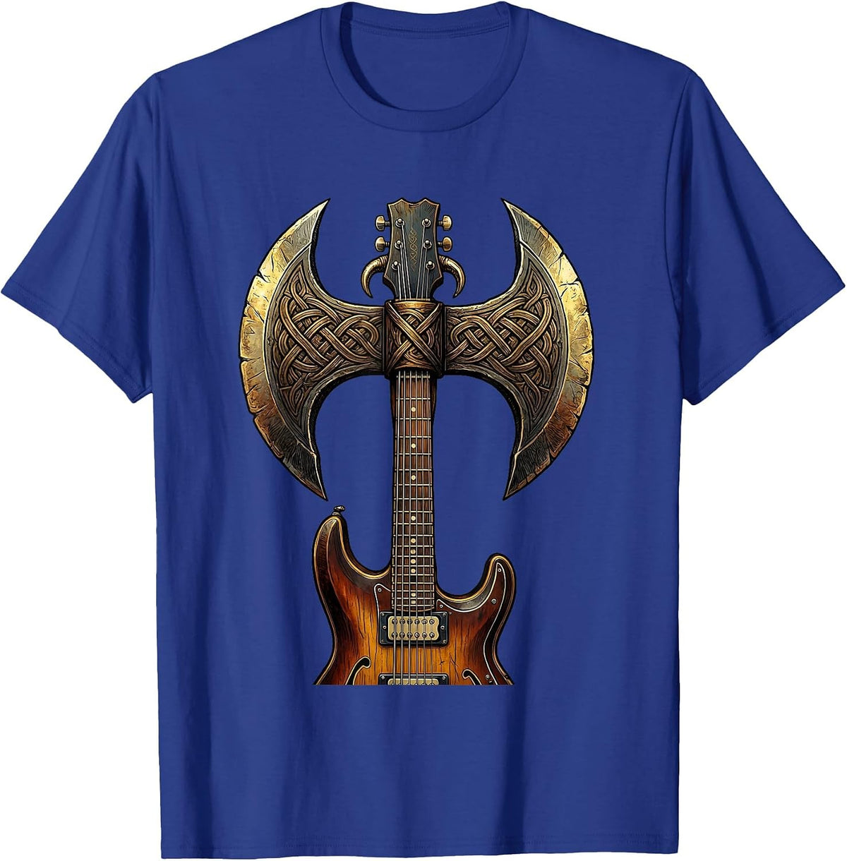 Vintage Rock Guitar Axe Graphic Tee T-Shirt - Royal Blue