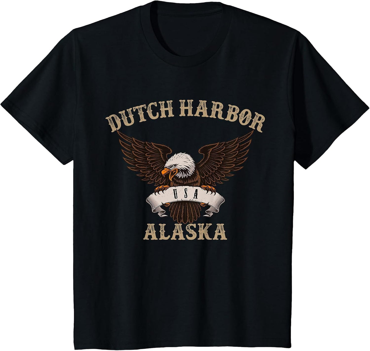 Dutch Harbor Alaska USA Bald Eagle T-Shirt - Black