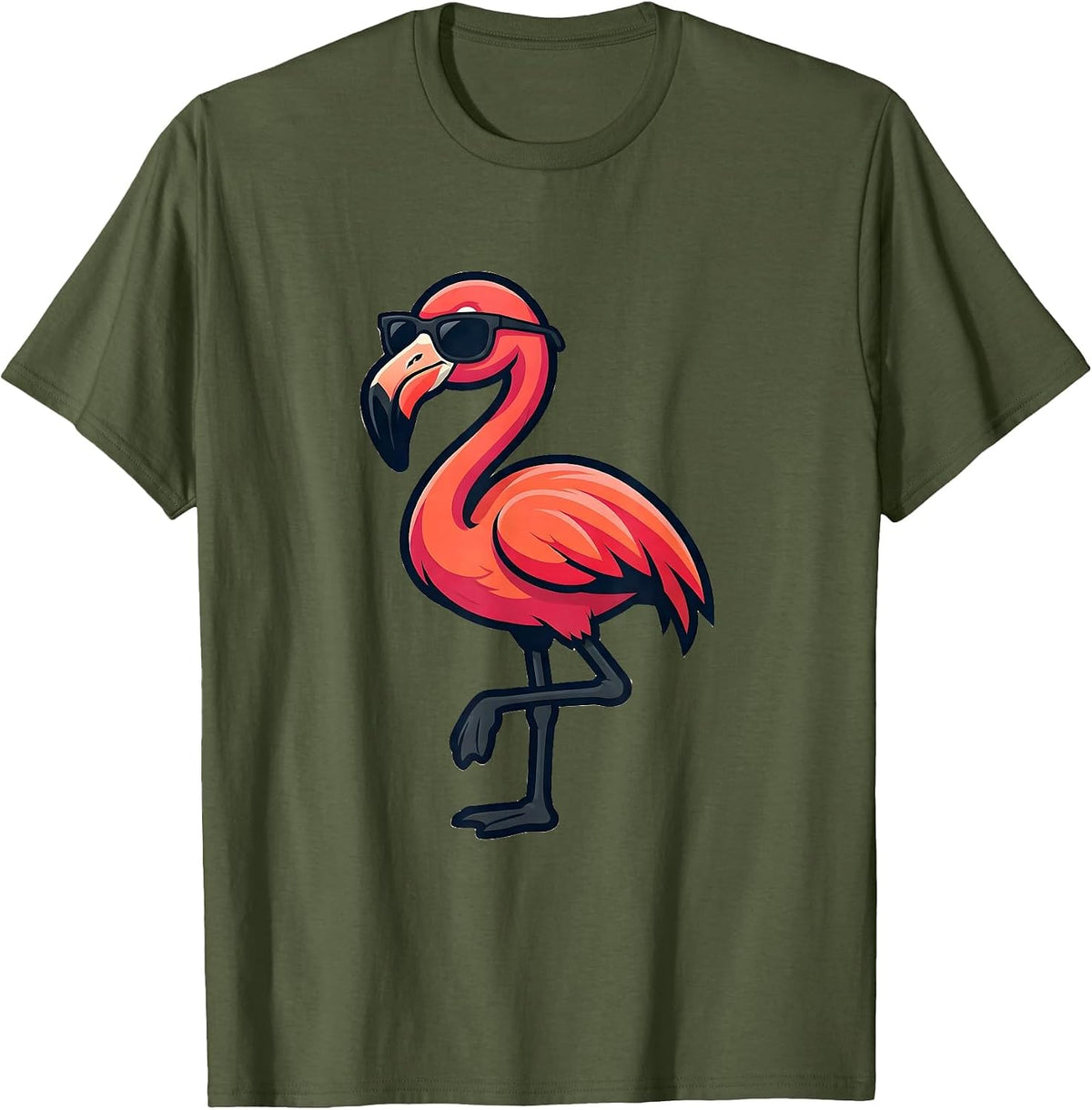 Flamingo Mascot Cool Novelty Bird Lover Gift T-Shirt, Men, Olive Green, Medium - As Pictured