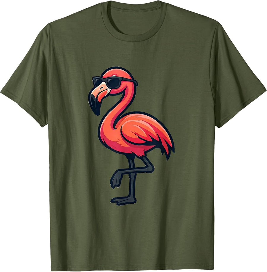 Flamingo Mascot Cool Novelty Bird Lover Gift T-Shirt, Men, Olive Green, Medium - As Pictured
