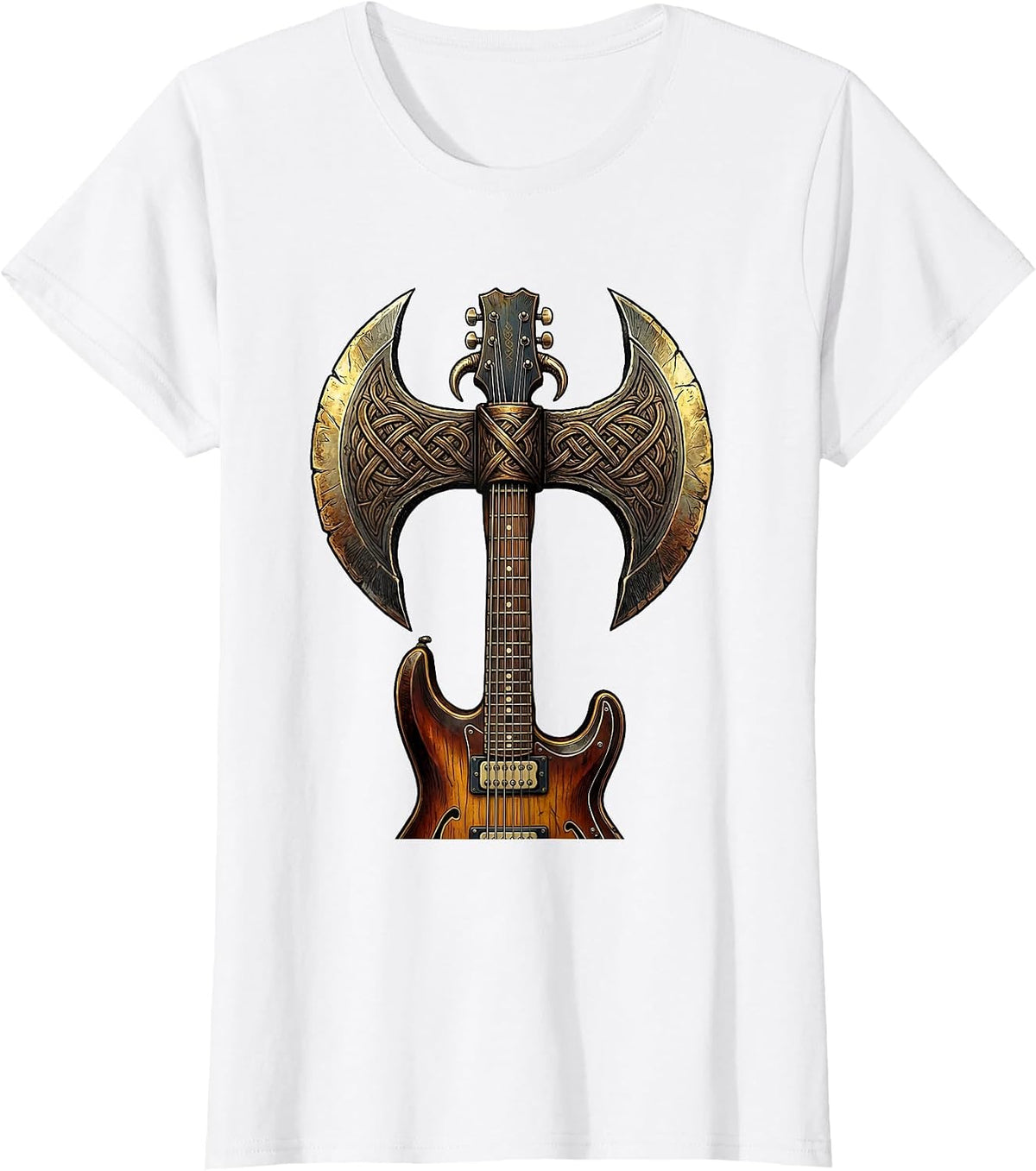 Vintage Rock Guitar Axe Graphic Tee T-Shirt - White