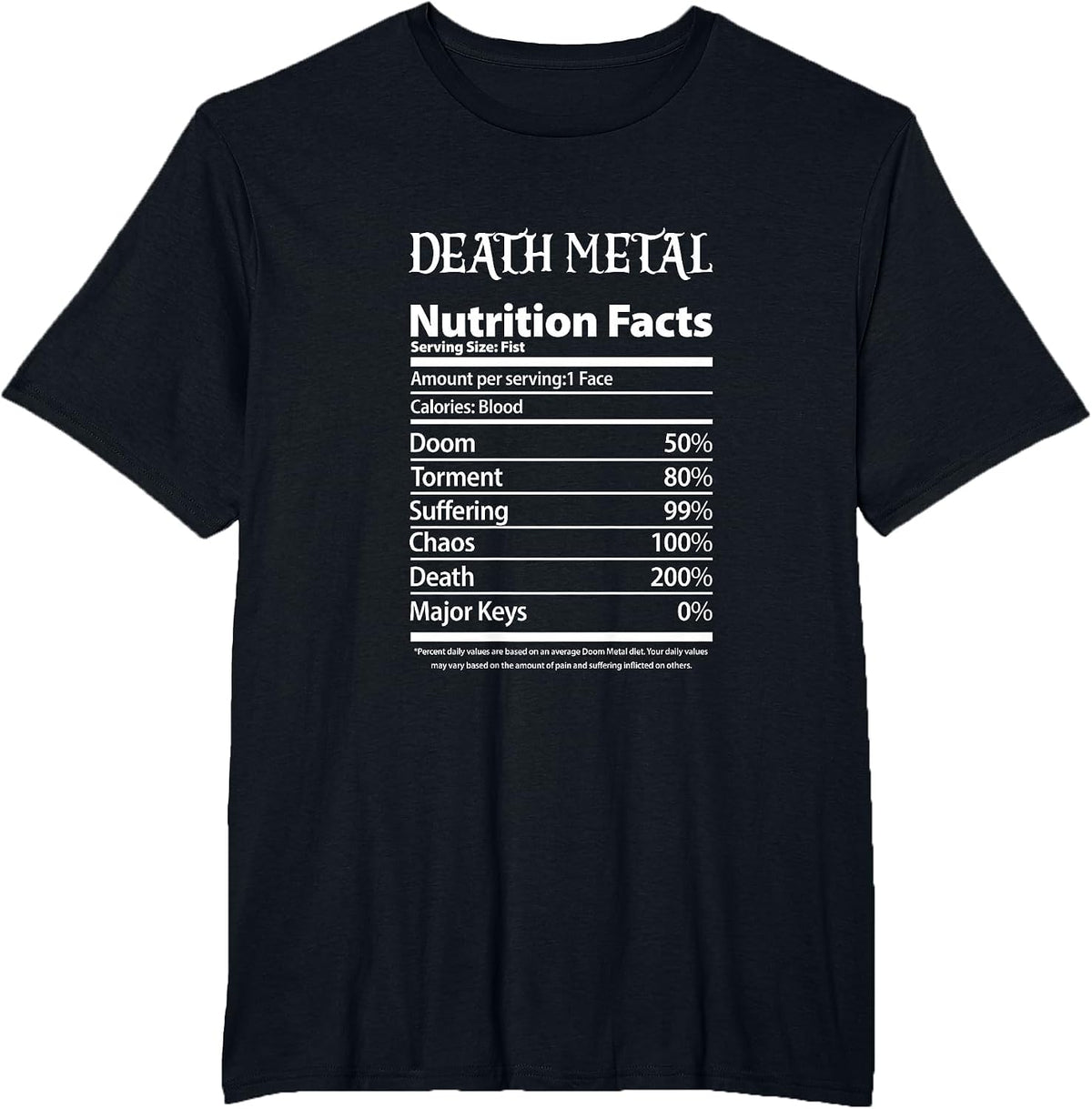 Death Metal Nutrition Facts Rock Music Band T-Shirt - Black
