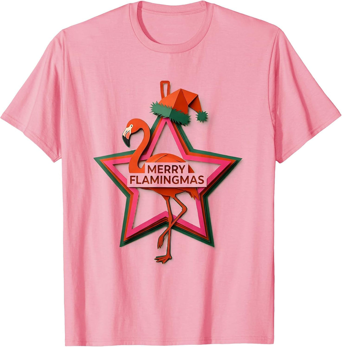 Men's Merry Flamingmas Pink Flamingo Christmas Star Ornament T-Shirt - Pink