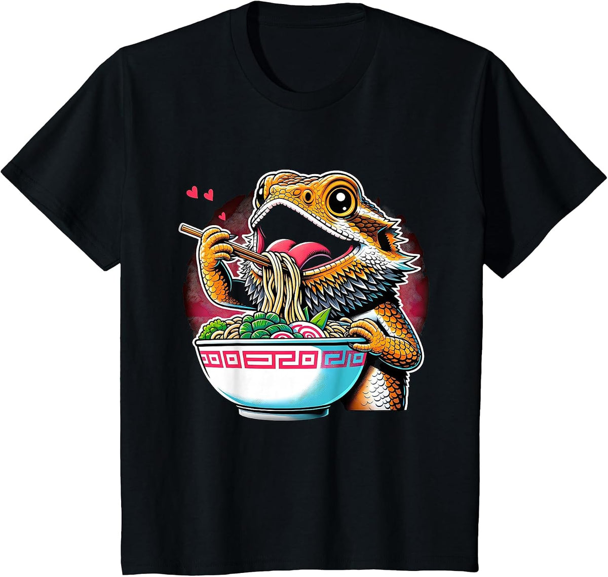 Kawaii Anime Bearded Dragon Ramen T-Shirt - Black