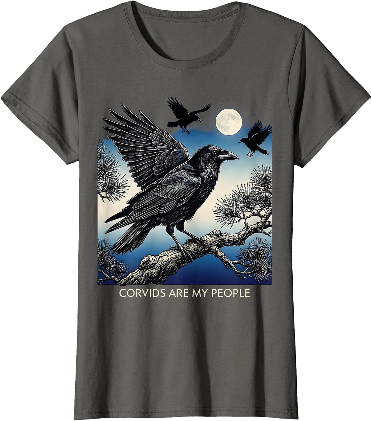 Women's Corvids Are My People Crow Lover Design T-Shirt - Asphalt Grey