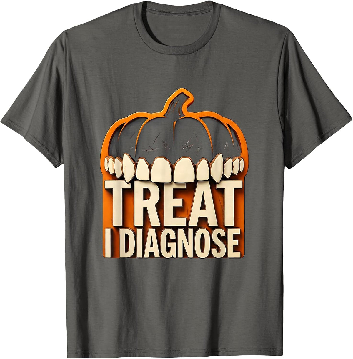 Men's Treat I Diagnose Wood Type Letterpress Dental Hygienist T-Shirt - Asphalt Grey