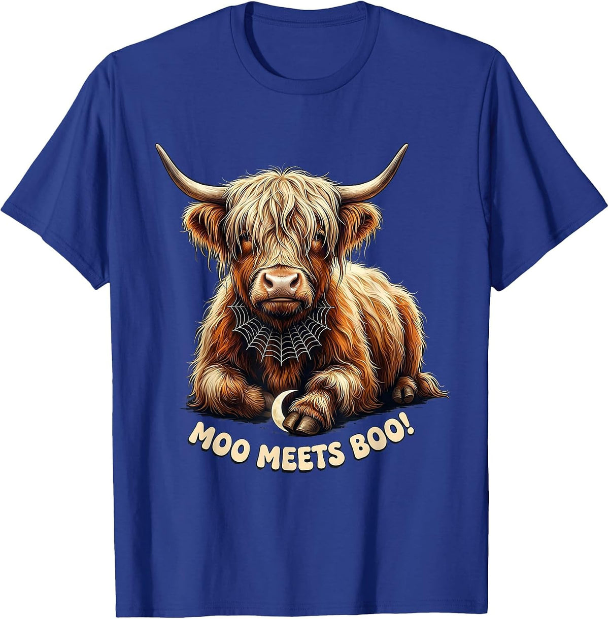Men's Moo Meets Boo! Funny Highland Cow Fall Halloween Seasonal T-Shirt - Royal Blue