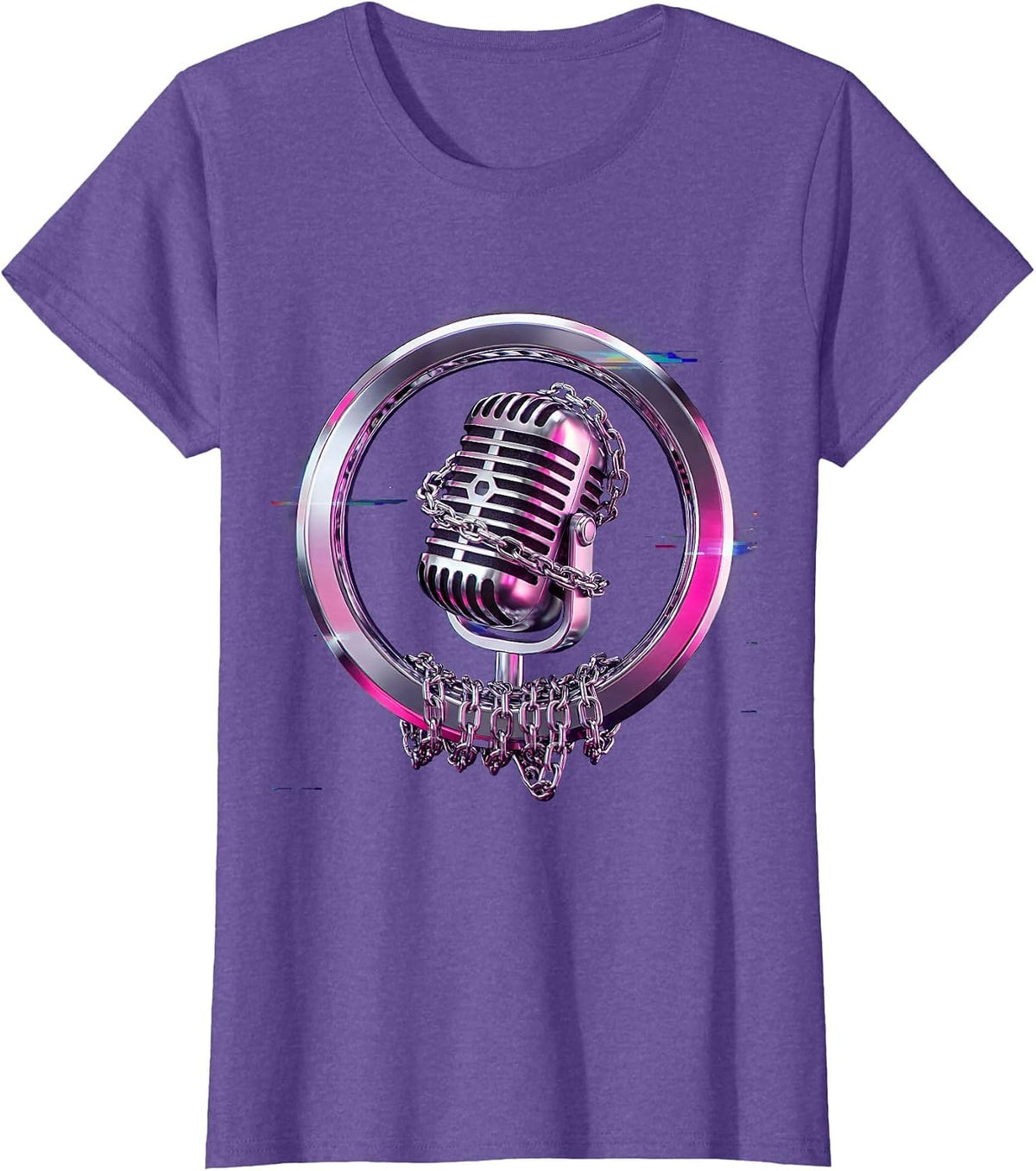 Women's Gold Chain Microphone Hip Hop Graphic Tee T-Shirt - Purple Heather