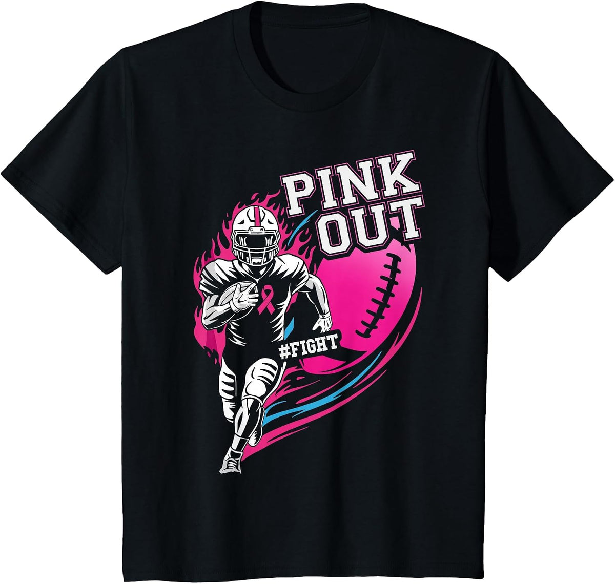 Pink Out Football Breast Cancer Awareness Womens Boys Girls T-Shirt - Black
