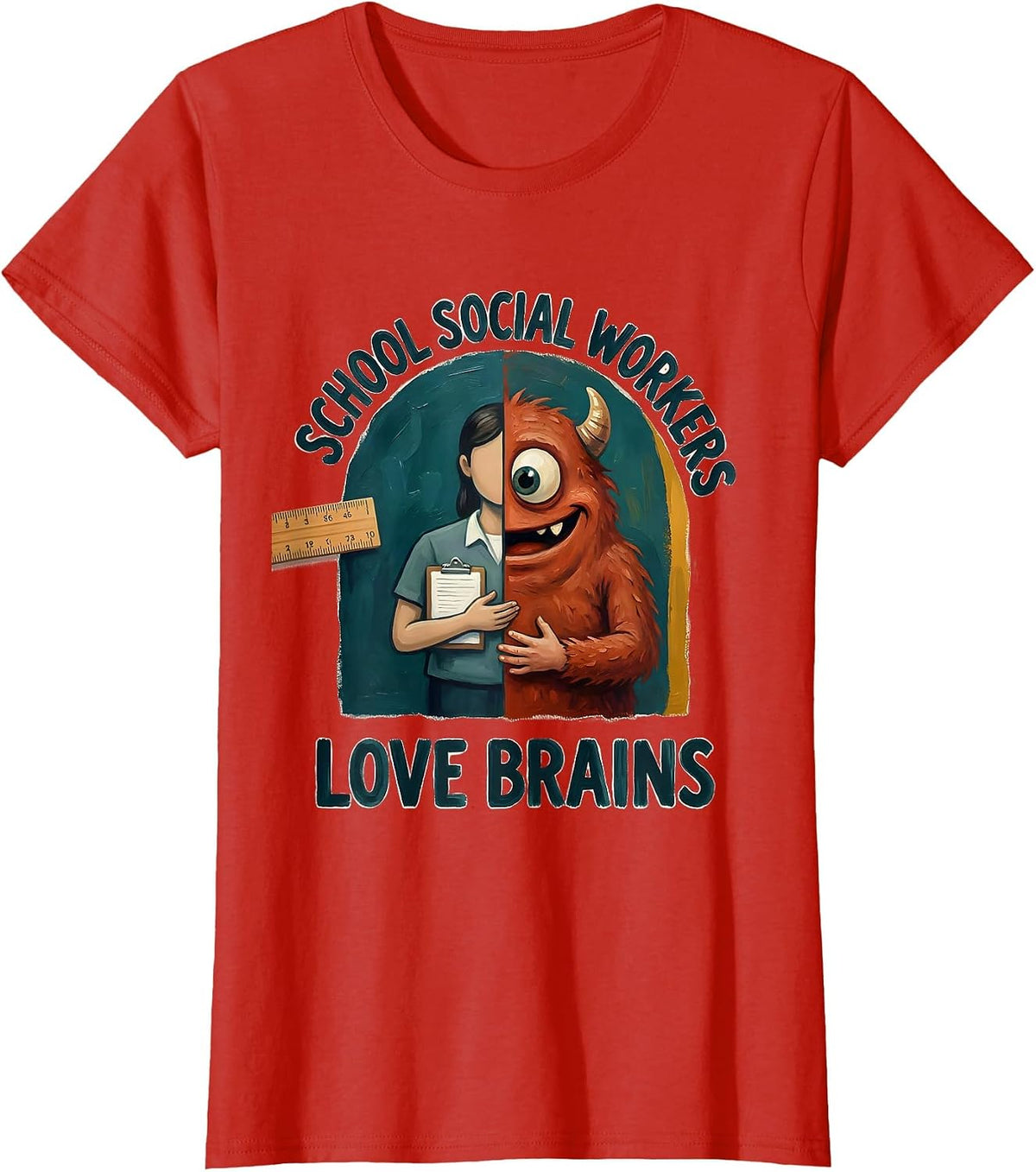 School Social Workers Love Brains Storybook Halloween T-Shirt - Red