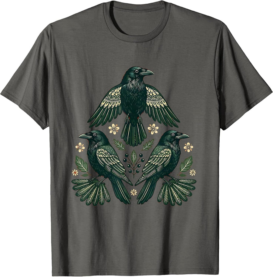Three Crows Triangle Formation Illustration T-Shirt - Asphalt Grey