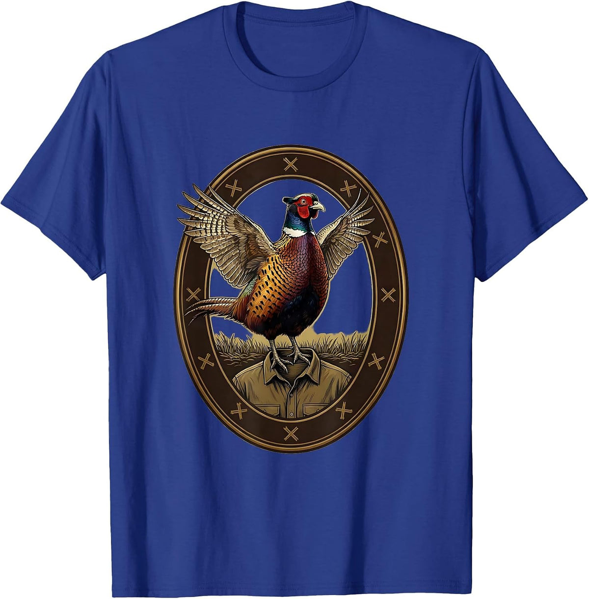 Men's Pheasant Hunter Emblem Upland Bird Hunting Vest T-Shirt - Royal Blue