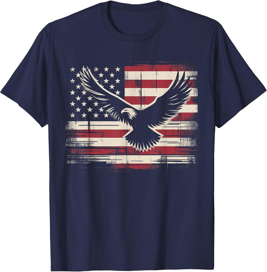 American Flag Eagle 4th of July T-Shirt - Navy Blue
