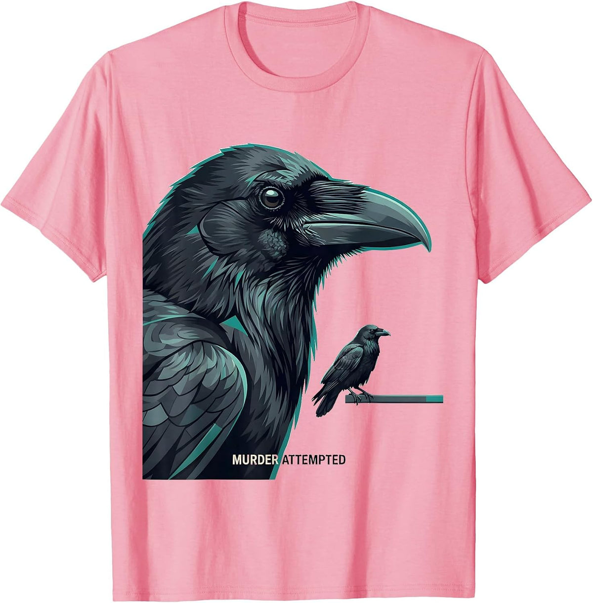 Men's Murder Attempted Flat Vector Dark Humor Crow Lover Gift T-Shirt - Pink