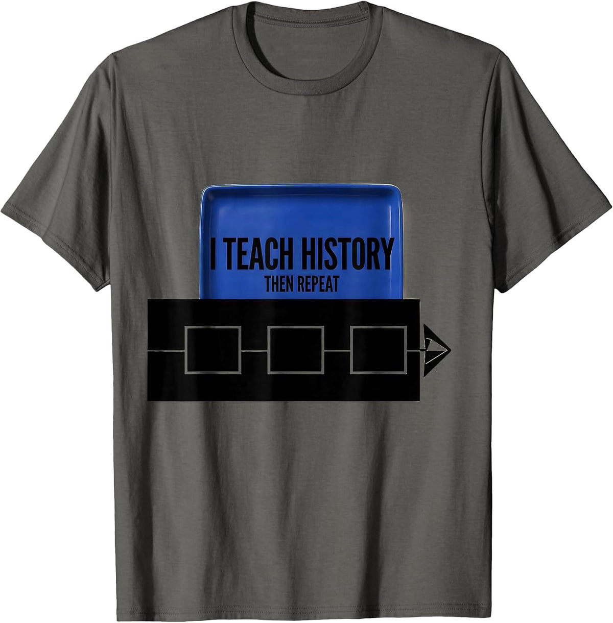 I Teach History, Then Repeat Funny History Teacher Back T-Shirt - Asphalt Grey
