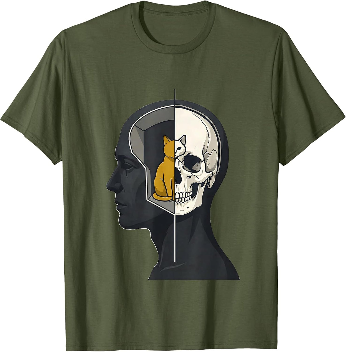 Men's Schrodingers Cat Quantum Physics Humor Conceptual Design T-Shirt - Olive Green