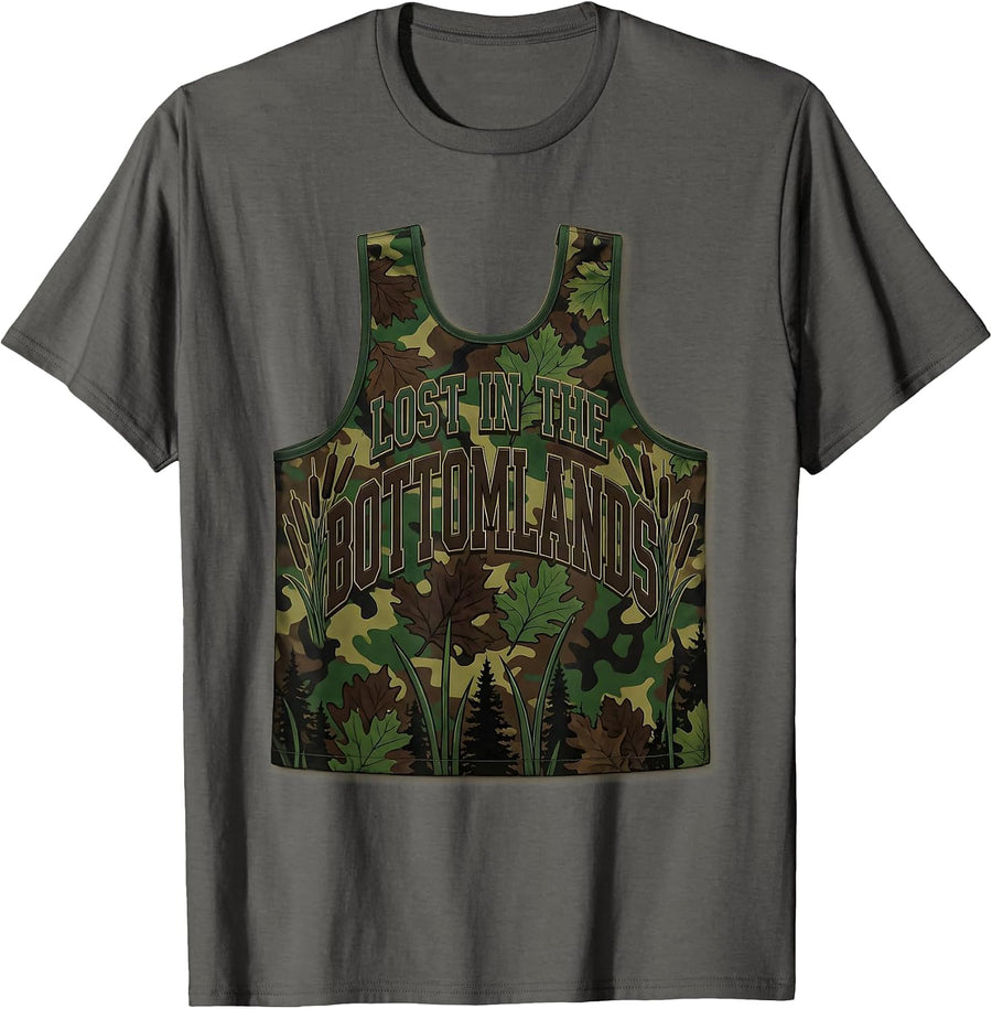 Lost in the Bottomlands Camo Hunting Design T-Shirt - Asphalt Grey
