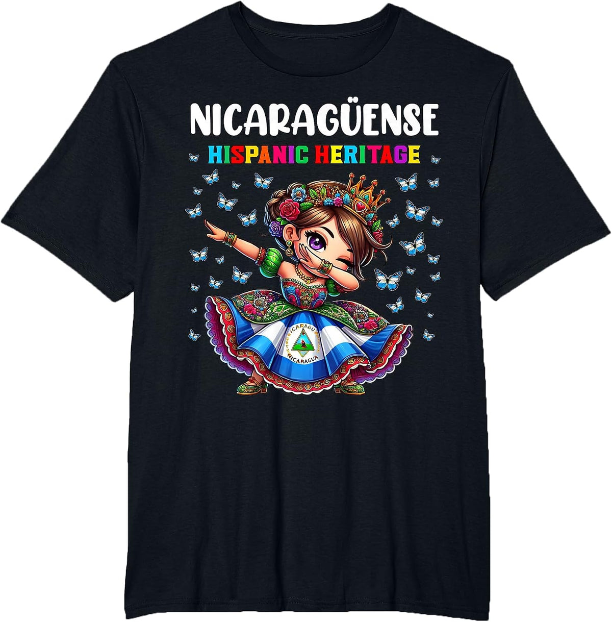 Nicaragua Hispanic Heritage Month Celebration Girls Kids T-Shirt - Black