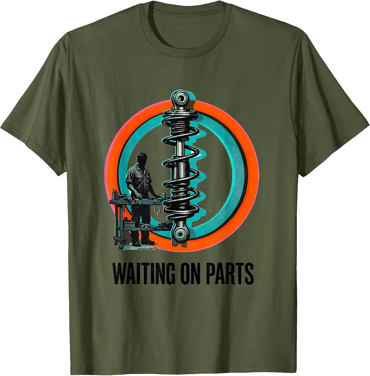 Waiting On Parts Funny Mechanic Humor Auto Repair Technician T-Shirt - Olive Green