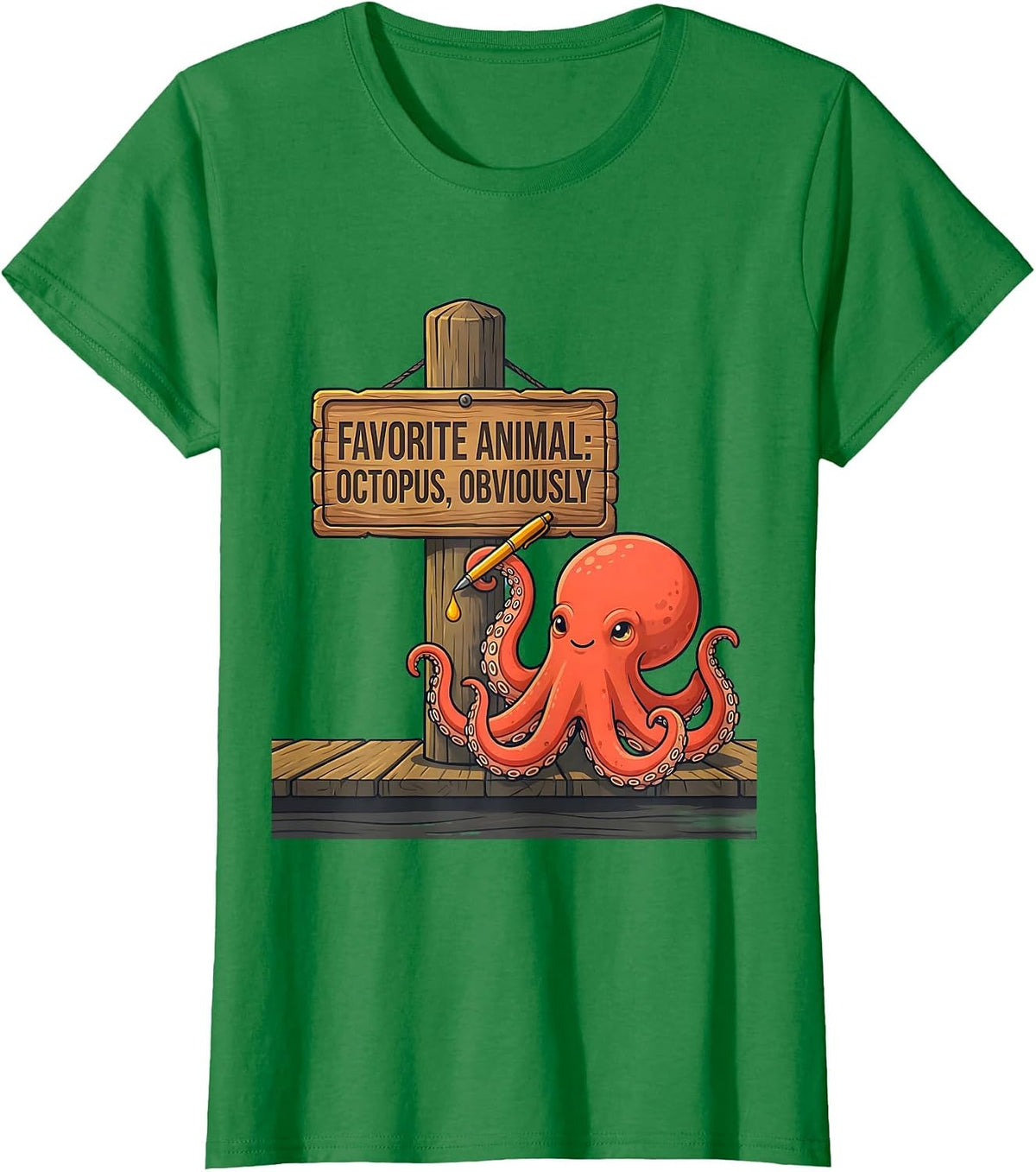 Women's Favorite Animal: Octopus, Obviously Cute Ocean Wildlife T-Shirt - Kelly Green