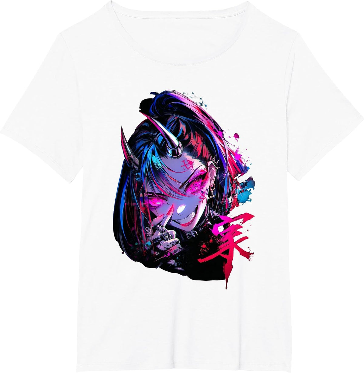 Goth Grunge Demon Anime Girl Waifu Horror Old Aesthetic T-Shirt - White