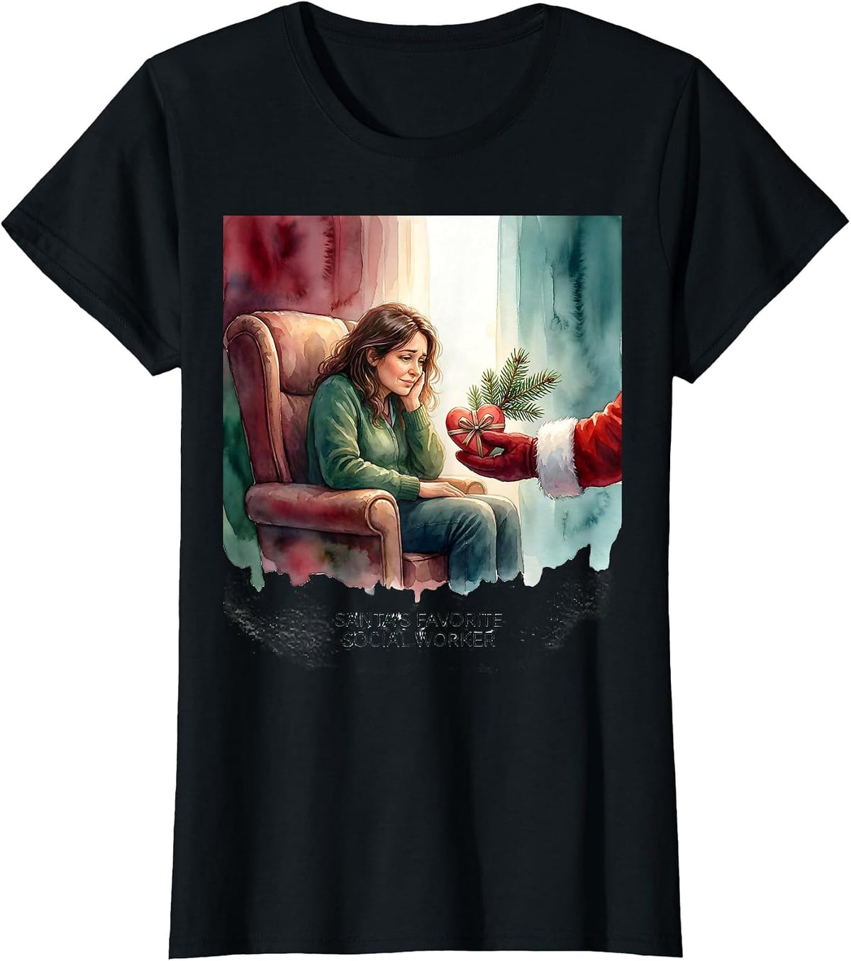 Santa's Favorite Social Worker Funny Christmas Social Worker T-Shirt - Black