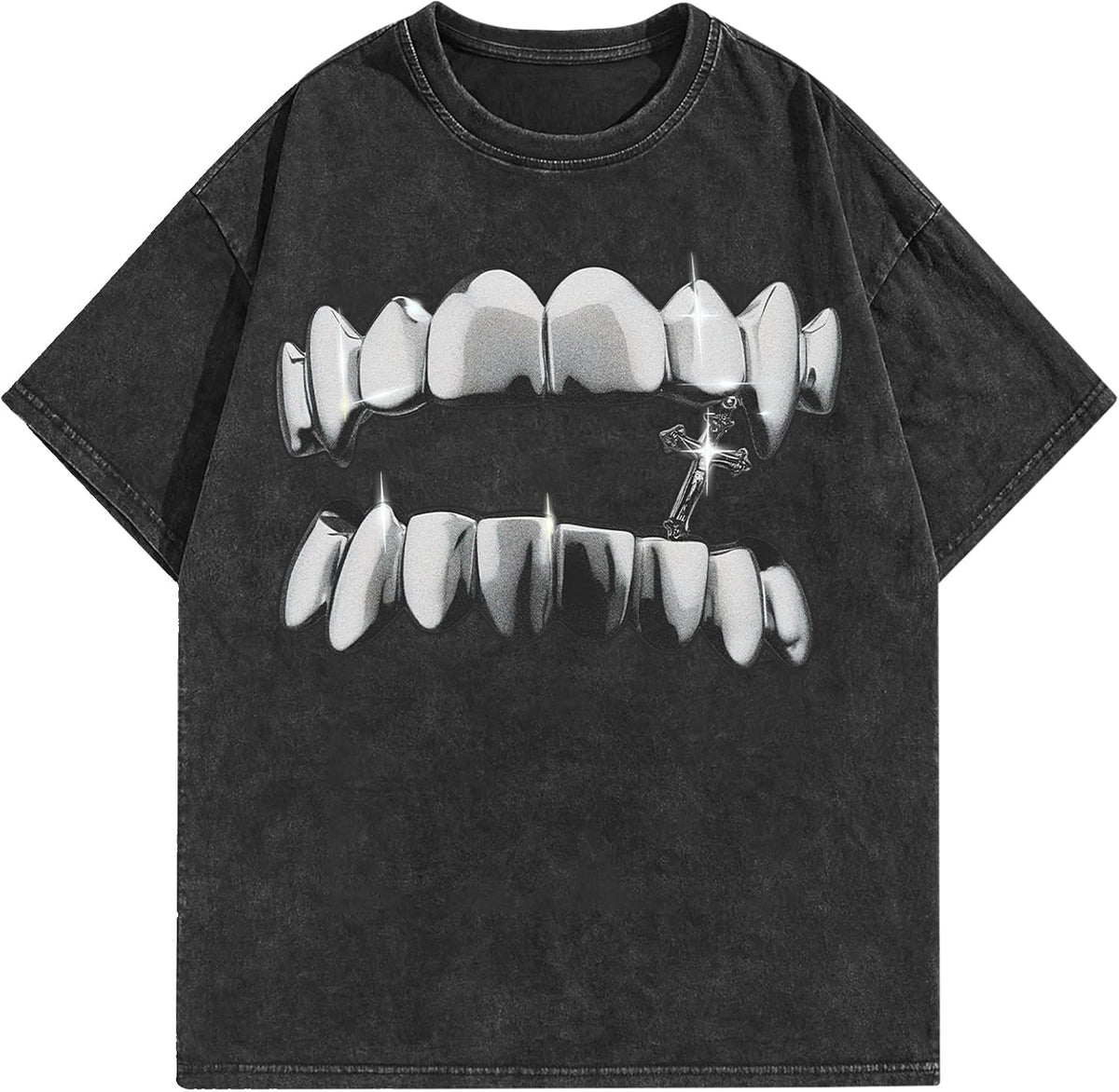 BAPHITY Mens Graphic Tees Acid Washed Y2K Vintage Streetwear T-Shirt Summer - Black-grillz