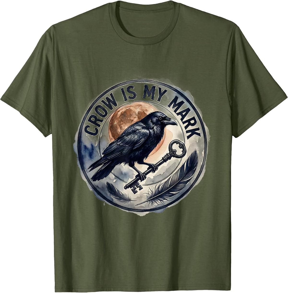Men's Crow Is My Mark Watercolor Gothic Raven Bird Lover T-Shirt - Olive Green