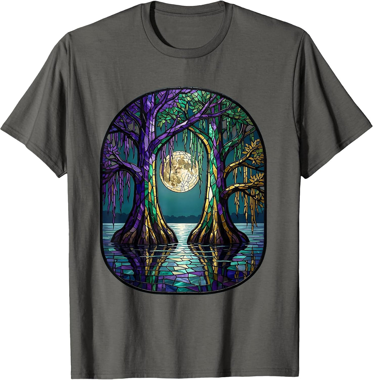 Mardi Gras Bayou Cypress Trees Spanish Moss T-Shirt - Asphalt Grey