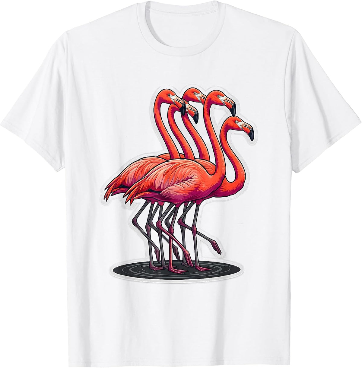 Men's Flamingo Lineup Sticker Style Animal Humor T-Shirt - White