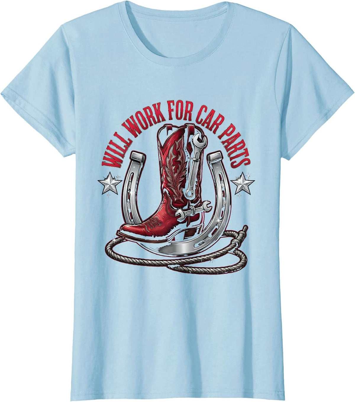 Will Work for Car Parts Funny Auto Mechanic Design T-Shirt - Baby Blue