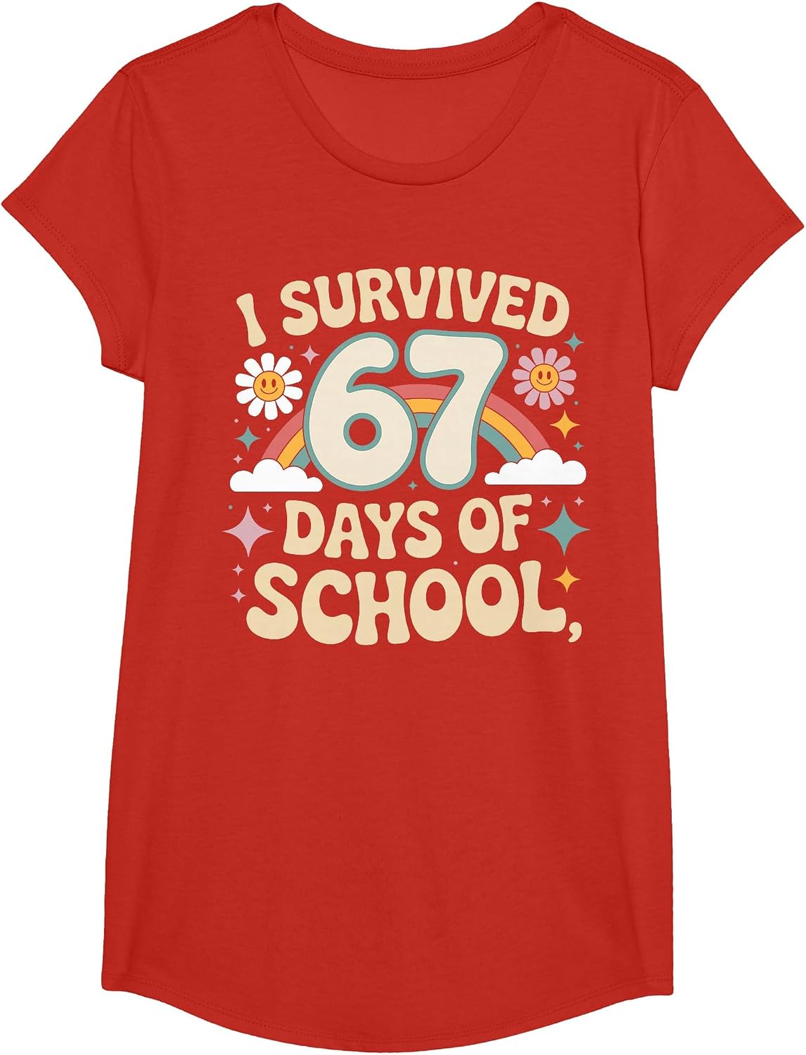 I Survived 67 Days of School Funny Teacher and Student T-Shirt - Girls Red