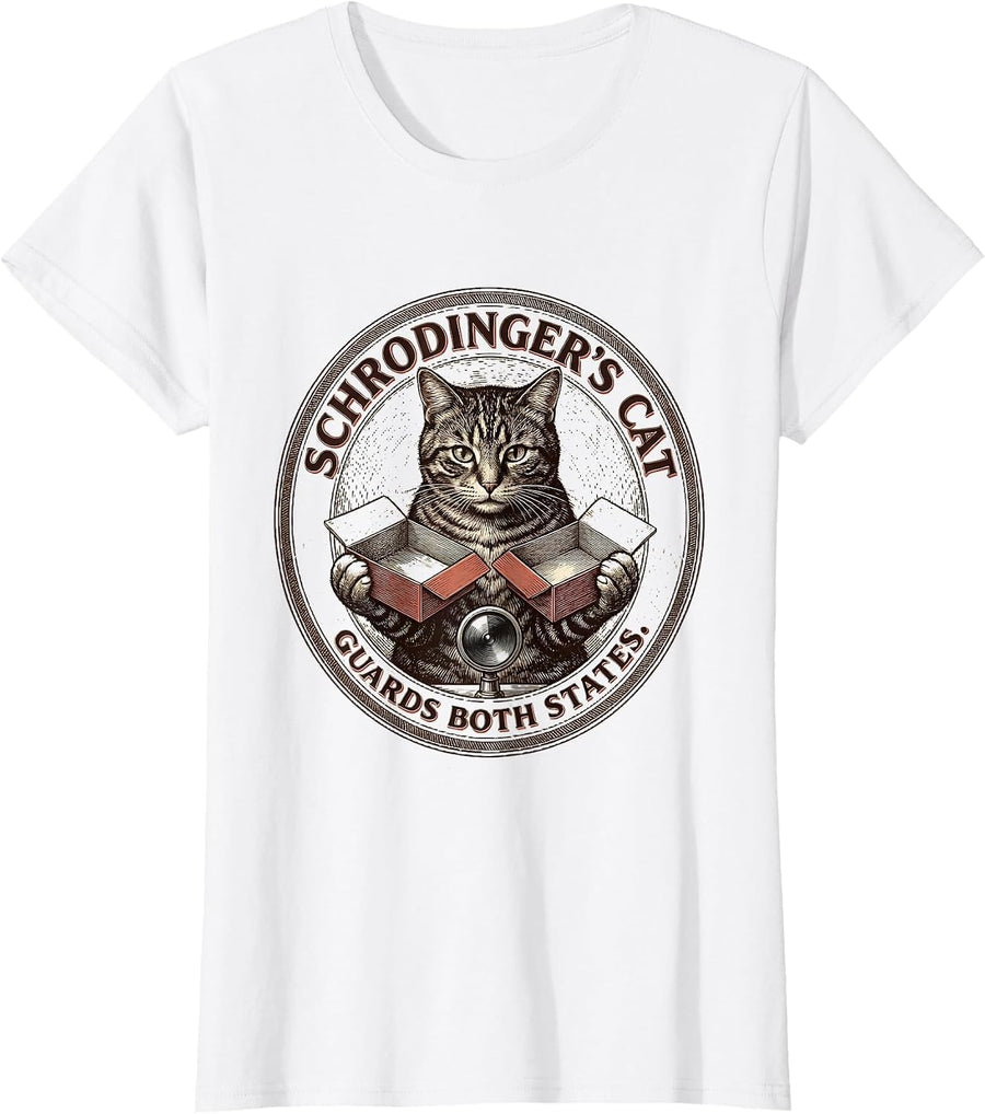 Women's Schrodinger's Cat Guards Both States Funny Quantum Physics T-Shirt - White