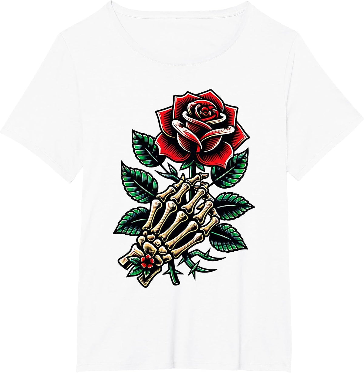 Skeleton Hand Rose Graphic T-Shirt - White