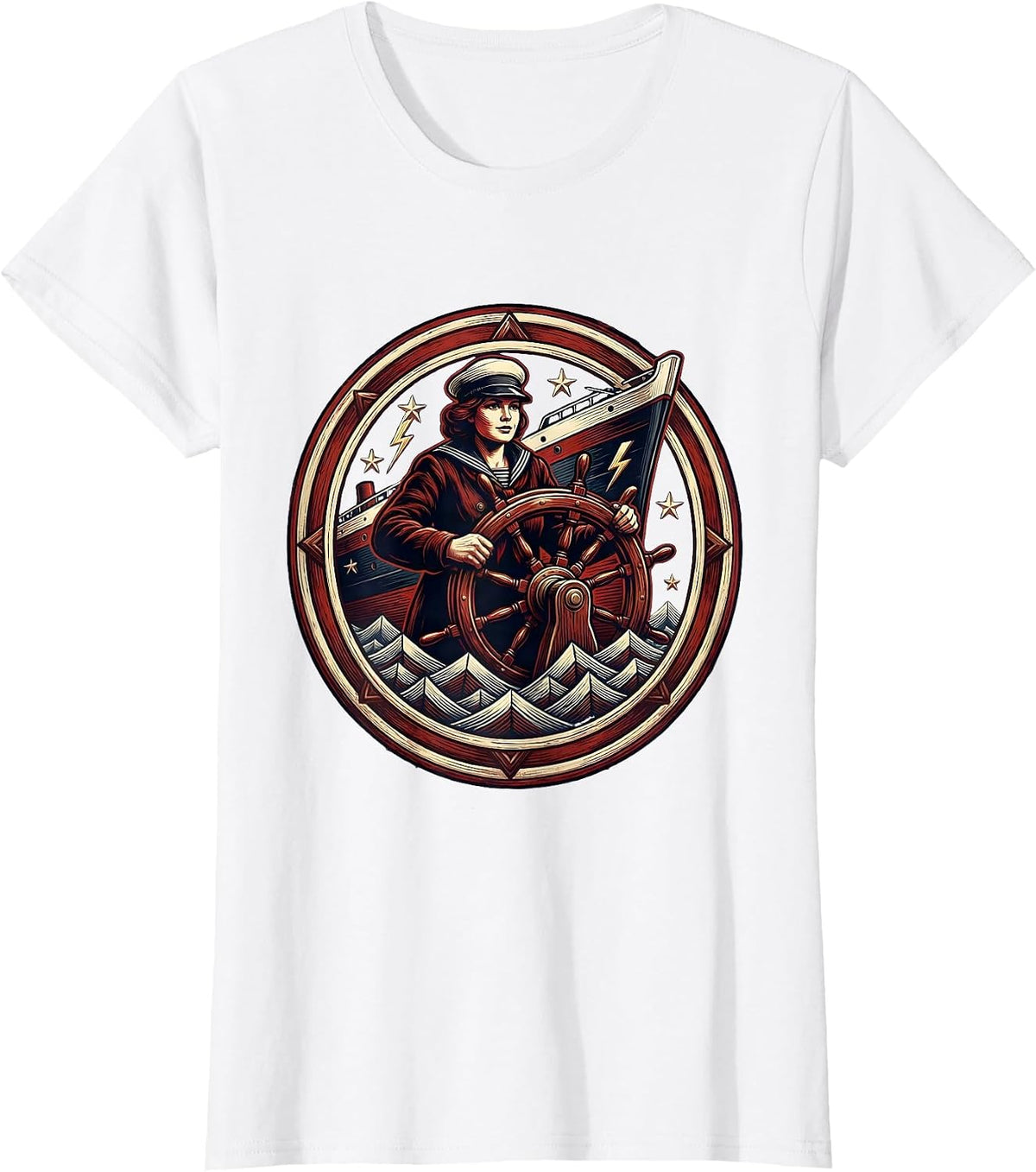 Labor Day Sailor Steering Ship Through Storm T-Shirt - White