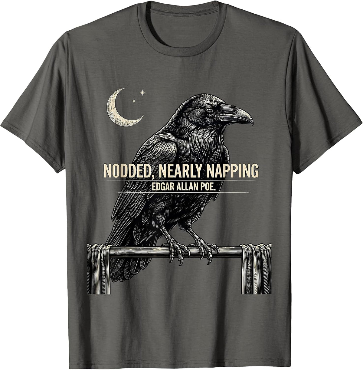 Men's Nodded Nearly Napping Edgar Allan Poe Gothic Literature Fan T-Shirt - Asphalt Grey