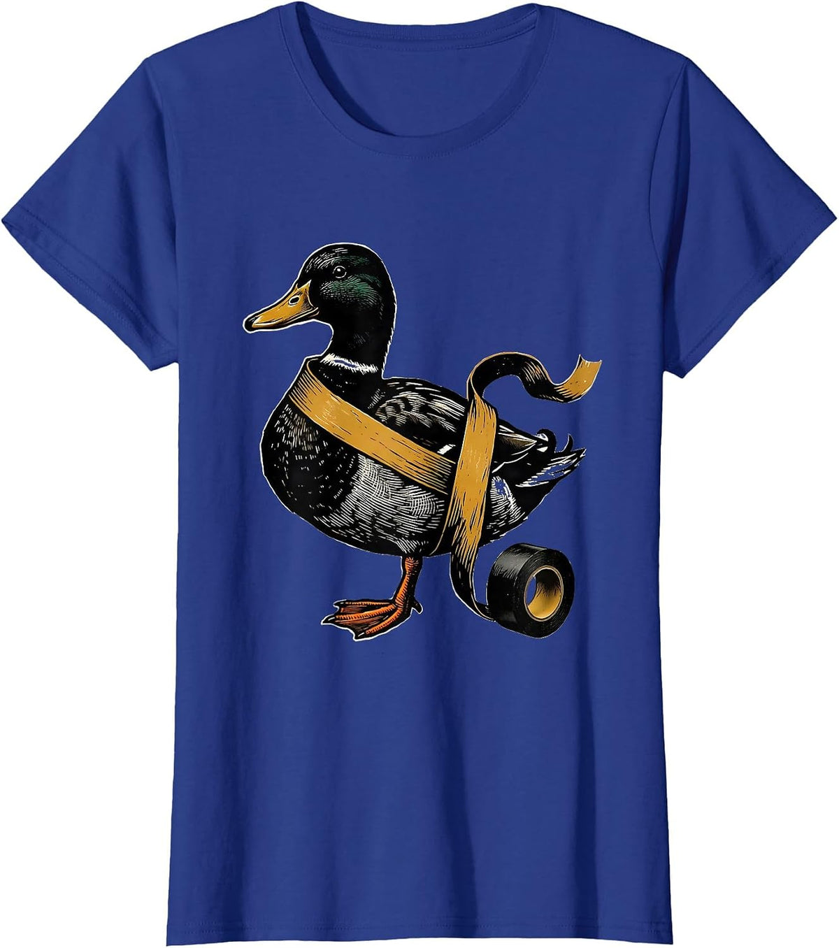 Women's Duck Tape Humor Linocut Funny Novelty Gift T-Shirt - Royal Blue