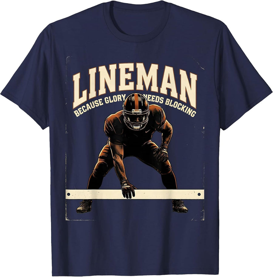 Lineman Because Glory Needs Blocking Vintage Football T-Shirt - Navy Blue
