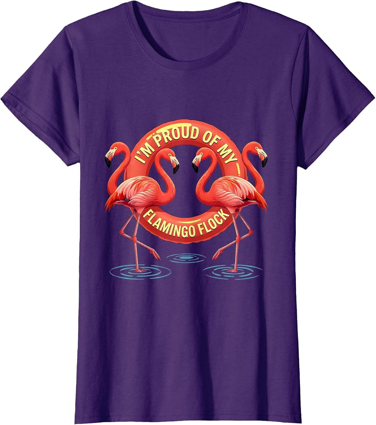 Women's I'm Proud Of My Flamingo Flock Funny Flamingo Tropical Humor T-Shirt - Purple