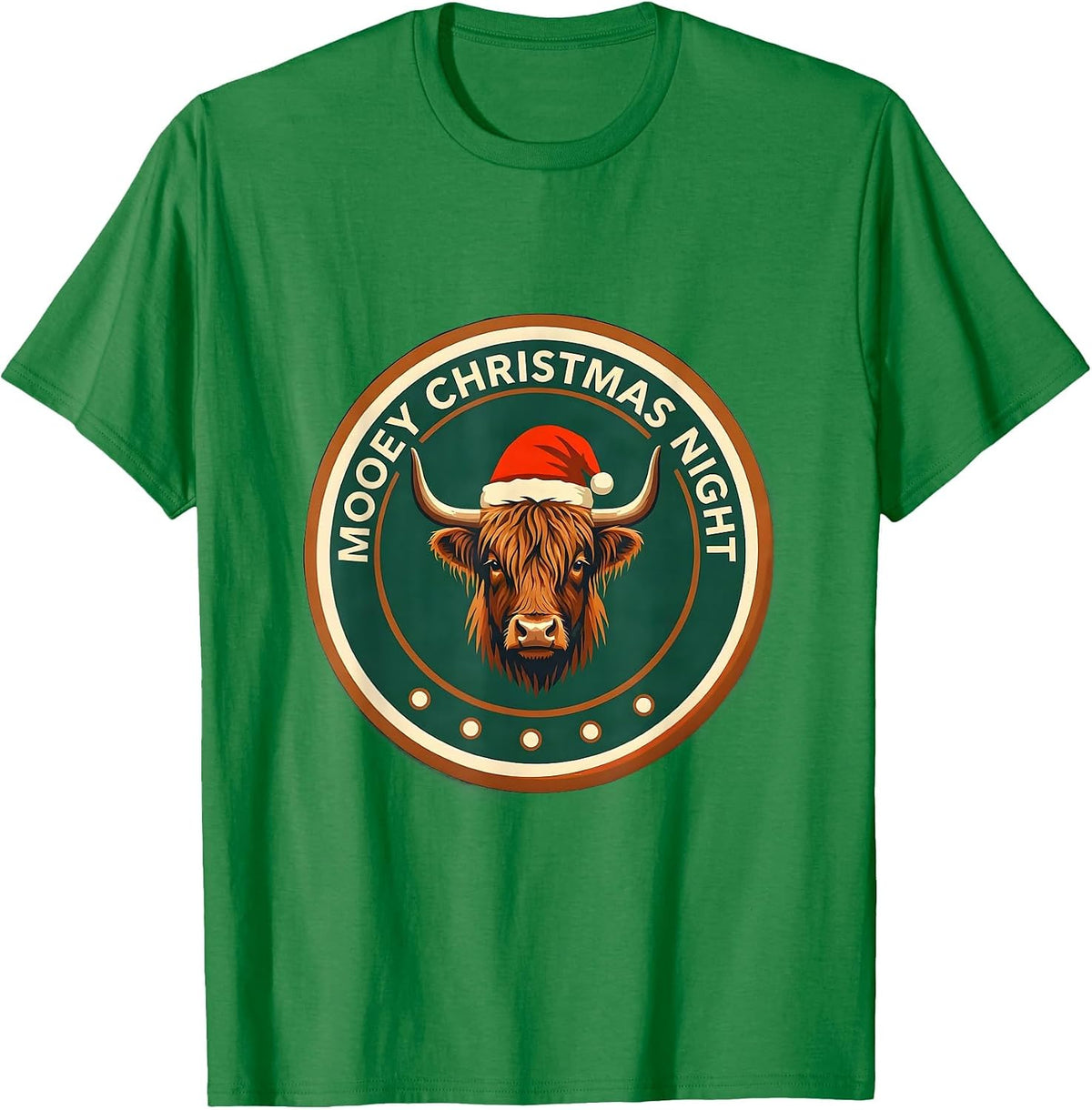 Men's Mooey Christmas Night Whimsical Highland Cow Farm Humor Gift T-Shirt - Kelly Green