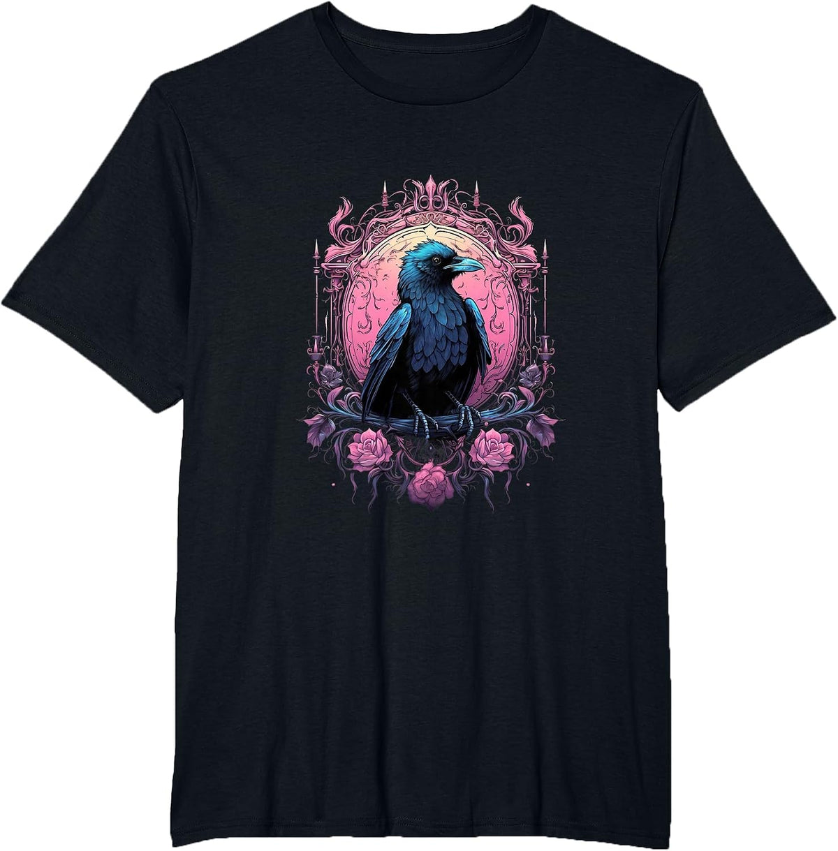 Pastel Goth Gothic Crow Bird Kawaii Anime Nu Goth Aesthetic T-Shirt - Black