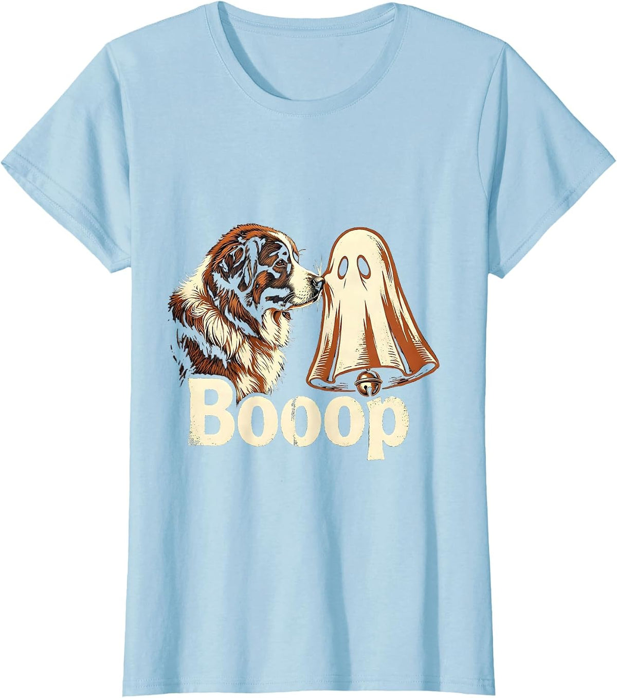 Women's Booop Rubber Stamp Great Pyrenees Ghost Dog Mom Halloween T-Shirt - Baby Blue