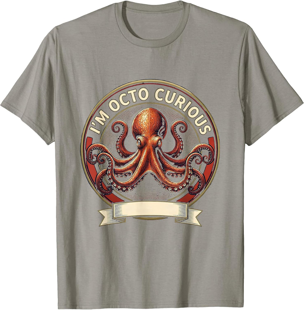 Men's I'm Octo Curious Vintage Octopus Emblem Sea Monster Lover T-Shirt - Slate Grey