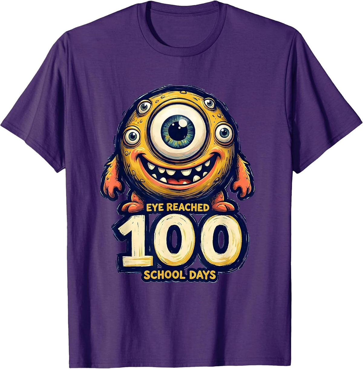 Men's Eye Reached 100 School Days Playful Pun 100th Day Kids T-Shirt - Purple