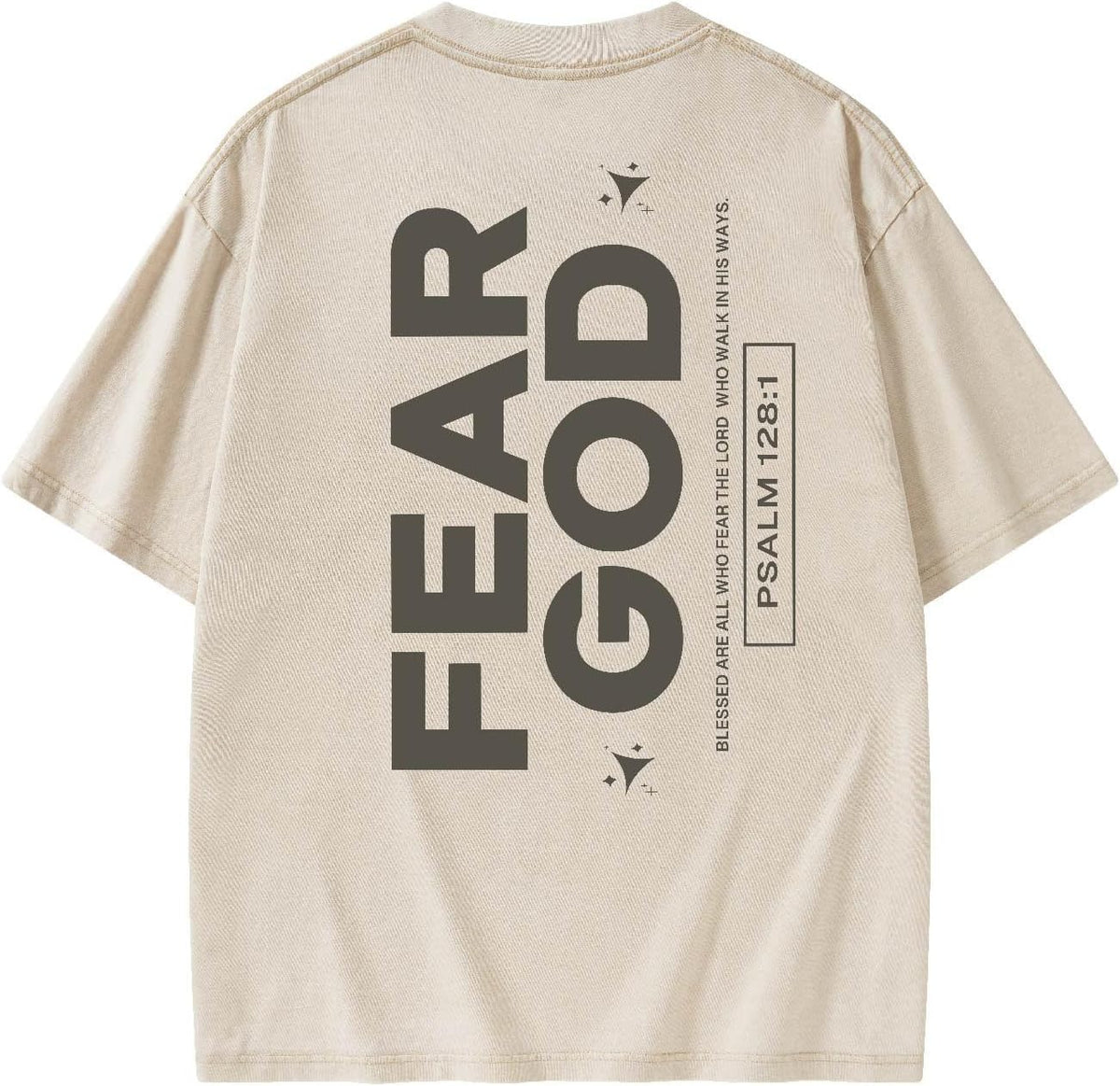 Graphic Tees Summer Women Men Cotton Novelty Oversized Crew Fear God Christian Washed T-Shirt - Beige