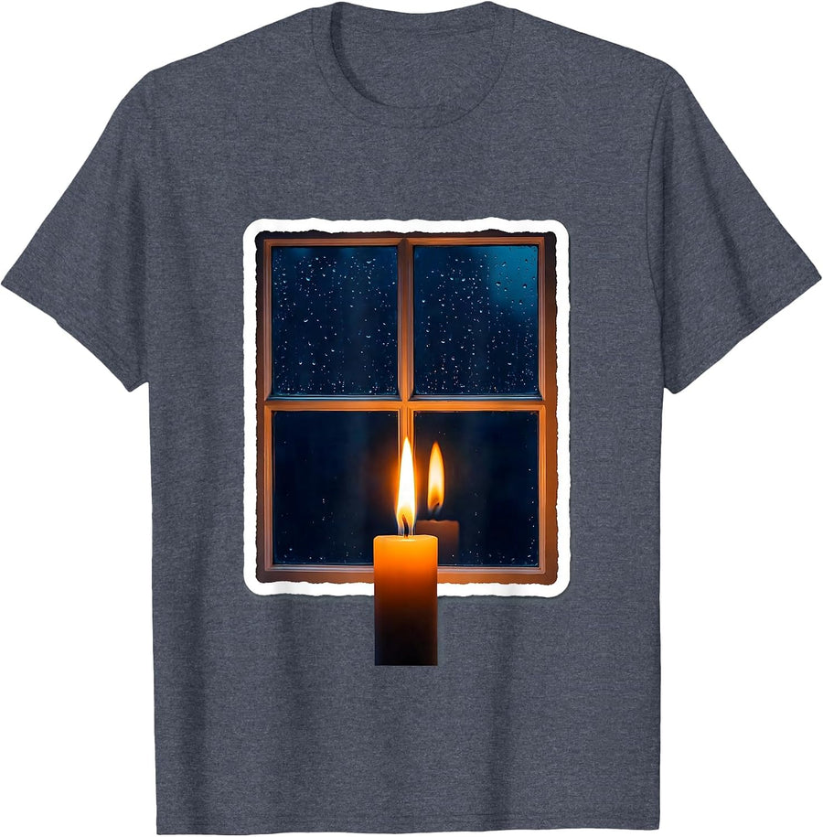 Candle Flame Dark Window Reflection Homebody T-Shirt - Heather Blue