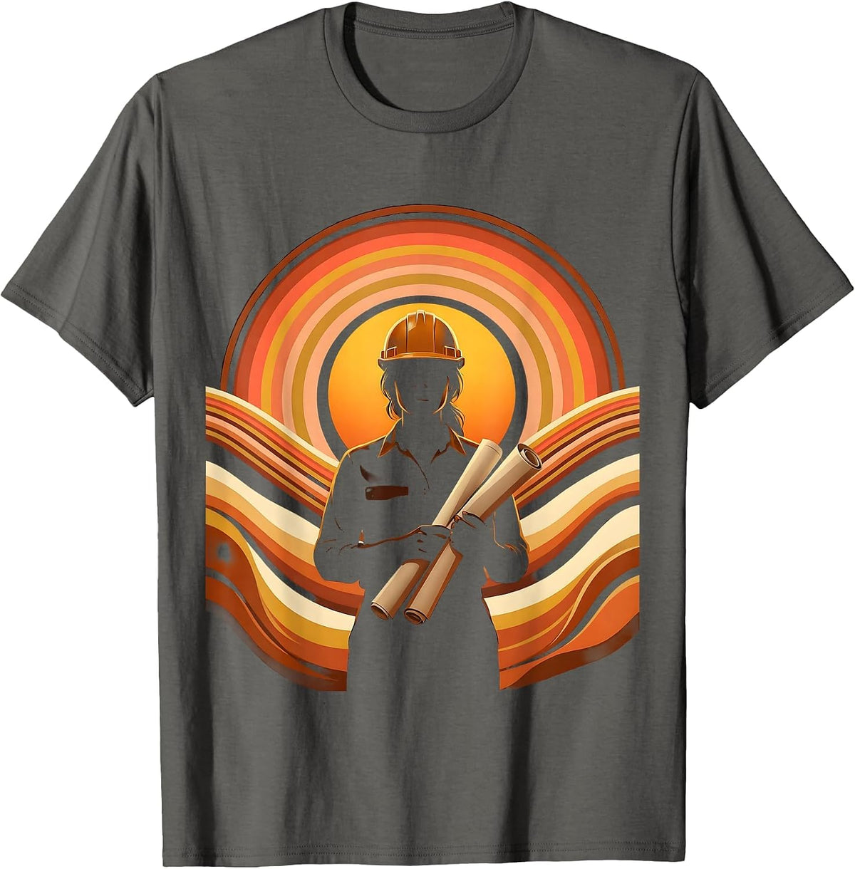 Labor Day Hard Hat Blueprint Worker Illustration T-Shirt - Asphalt Grey